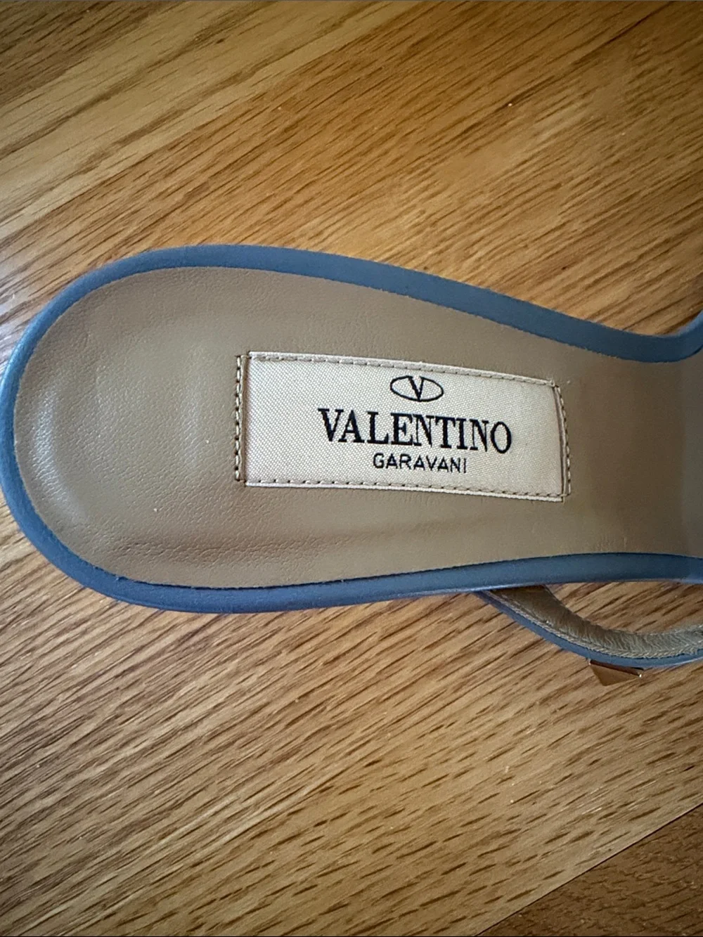 Valentino Light Blue Rockstud Leather Slingback Heel Sandals